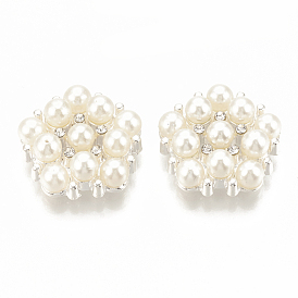 Alloy Rhinestone Cabochons, Cadmium Free & Lead Free, with ABS Plastic Imitation Pearl, Flower