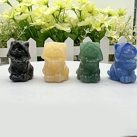 Natural & Synthetic Gemstone Cat with Hat Figurines, for Home Office Desktop Feng Shui Ornament