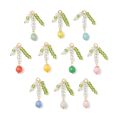 10шт. подвески кошачий глаз, круглые, со стеклом и жемчугом и золотым соединительным кольцом