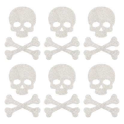 6 Ensemble de strass thermocollants tête de mort et os, garniture de strass en résine, garniture de couture ruban strass, accessoires de costumes
