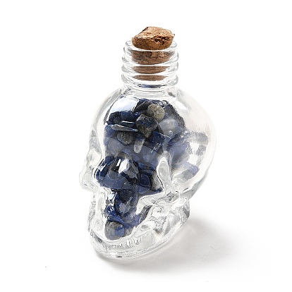 Mixed Gemstones Chips in Skull Glass Bottle Display Decorations, for Witchcraft