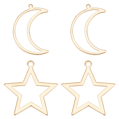 20Pcs 2 Style Brass Open Back Bezel Pendants, For DIY UV Resin, Epoxy Resin, Pressed Flower Jewelry, Moon & Star