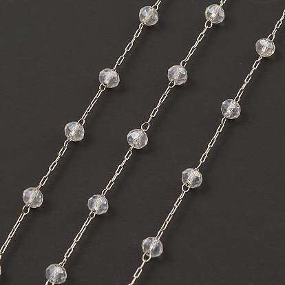 Glass Round Beaded Chains, with 304 Stainless Steel Findings, Unwelded, with Spool
