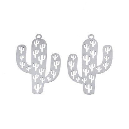 201 Stainless Steel Pendants, Etched Metal Embellishments, Cactus