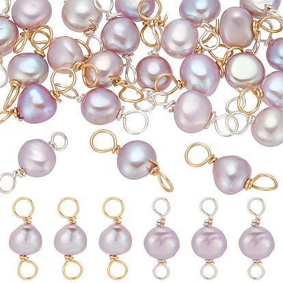 24 шт. 2 цвета натуральный культивированный пресноводный жемчуг двухсторонние полированные подвески, с двойной петлей из медной проволоки, чертополох