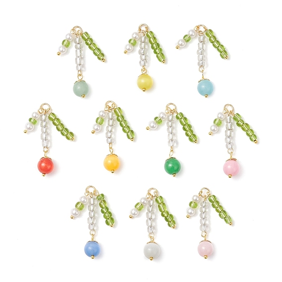 10шт. подвески кошачий глаз, круглые, со стеклом и жемчугом и золотым соединительным кольцом