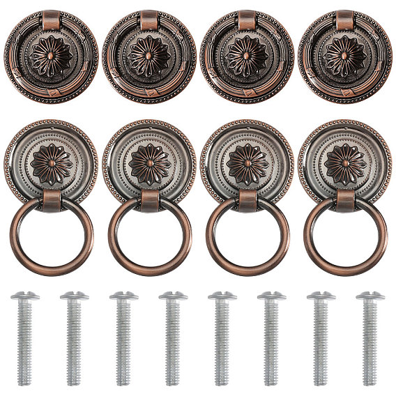 8 шт. ручки для шкафа из цинкового сплава с цветочным рисунком, с винтами