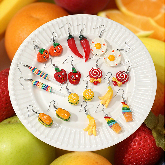 5 пары акриловых серег-подвесок с фруктовой тематикой