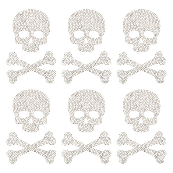 6 Sets Skull & Bone Hotfix Rhinestone, Resin Rhinestone Trimming, Sewing Trim Rhinestone Tape, Costume Accessories