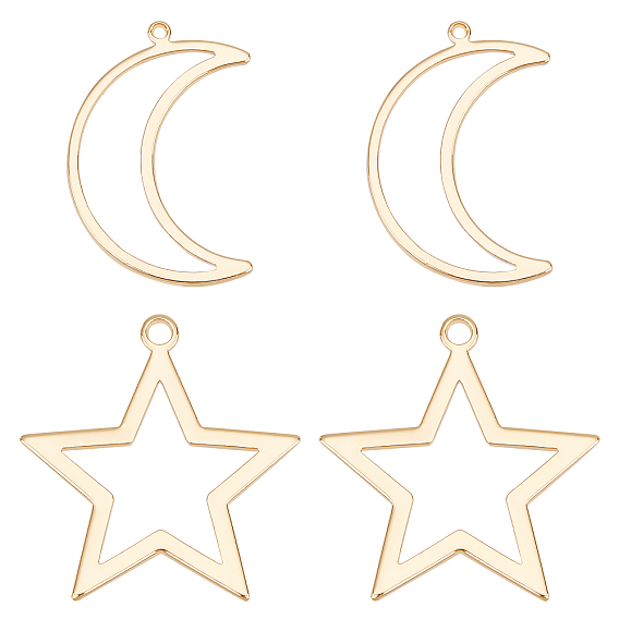20Pcs 2 Style Brass Open Back Bezel Pendants, For DIY UV Resin, Epoxy Resin, Pressed Flower Jewelry, Moon & Star