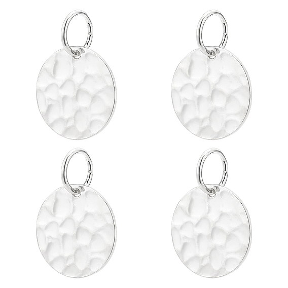 4шт. подвески из стерлингового серебра, чеканные плоские круглые подвески, с прыжковых колец