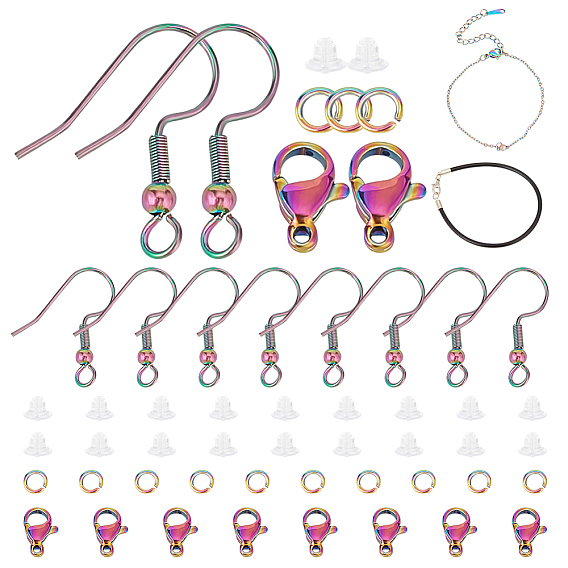 Наборы для изготовления ювелирных изделий, включая крючки для серег 10шт., 100шт кольца прыжок, 10 застежки в виде когтей лобстера, 4шт 2 стильные браслеты, 40 ушные гайки