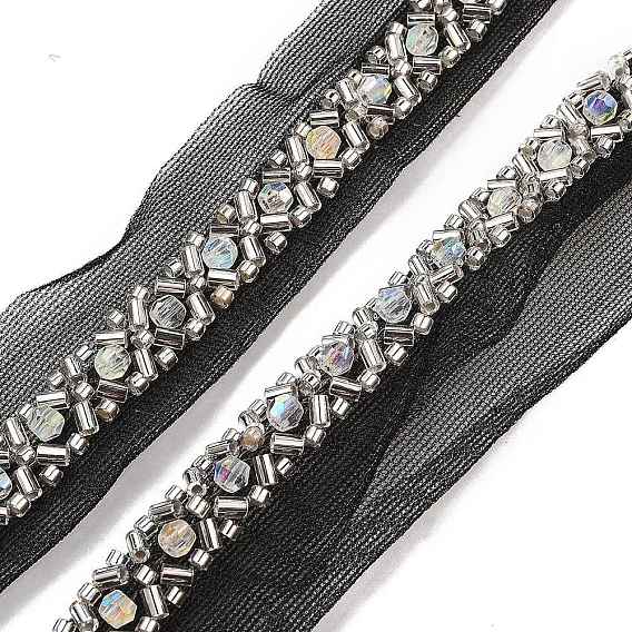 Garnitures de dentelle de fleur de polyester, avec abs perles de perles d'imitation et de verre