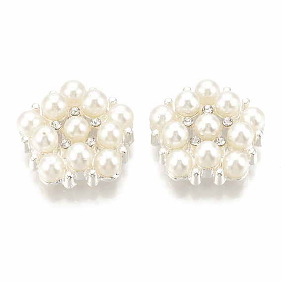 Alloy Rhinestone Cabochons, Cadmium Free & Lead Free, with ABS Plastic Imitation Pearl, Flower