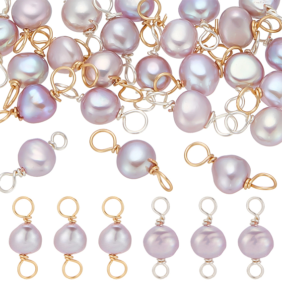 24 шт. 2 цвета натуральный культивированный пресноводный жемчуг двухсторонние полированные подвески, с двойной петлей из медной проволоки, чертополох