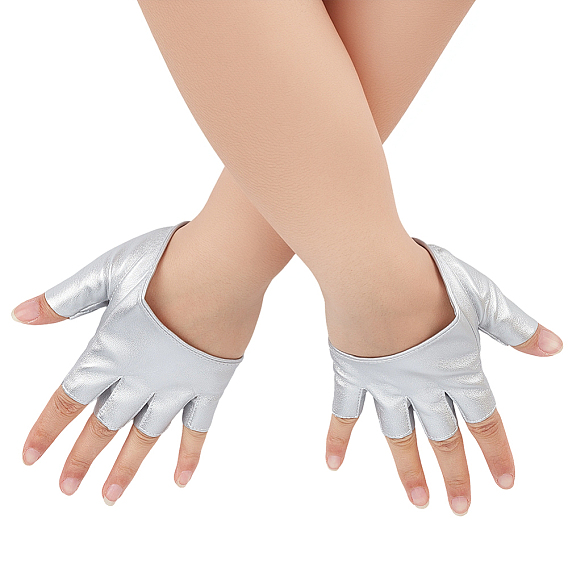 1 Par de guantes de medio dedo de piel sintética, guantes sin dedos
