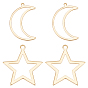 20Pcs 2 Style Brass Open Back Bezel Pendants, For DIY UV Resin, Epoxy Resin, Pressed Flower Jewelry, Moon & Star
