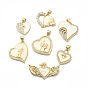 Brass Micro Pave Clear Cubic Zirconia Pendants, Cadmium Free & Lead Free, with Sythetic Opal, Heart