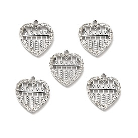 Alloy Rhinestone Pendants, Platinum Tone Hollow Out Heart Abacus Charms