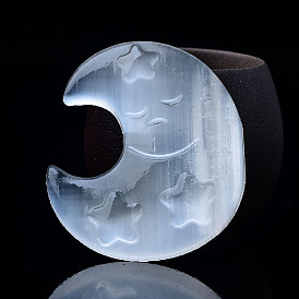 Crescent Moon with Star Natural Selenite Figurines, Reiki Energy Stone Display Decorations, for Home Feng Shui Ornament