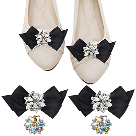 Nbeads 4 piezas 2 decoraciones de zapatos de diamantes de imitación de cristal de estilo, Decoración desmontable del zapato de la cinta del poliéster del bowknot y clips de la hebilla del zapato de la aleación del platino