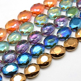 Galvanoplastie facettes perles ovales en verre de cristal brins, couleur plaquée, 20x16x8mm, Trou: 1mm, Environ 35 pcs/chapelet, 27.5 pouce