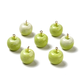 Opaque Resin Pendants, with Golden Tone Iron Loops, Imitation Food, Apple