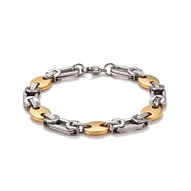 Vacuum Plating 304 Stainless Steel Bean Link Chains Bracelet, Two Tone Highly Sturdy Bracelet for Men Women