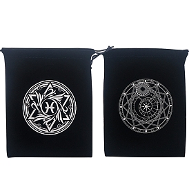 Printed Velvet Tarot Card Storage Drawstring Pouches, Rectangle, for Witchcraft Articles Storage, Black