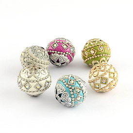 Round Handmade Grade A Rhinestone Indonesia Beads, with Alloy Cores, 19.5x20mm, Hole: 2mm