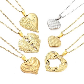 Heart 304 pendentifs en acier inoxydable, colliers chaîne câblée pour femmes