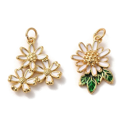 Латунь эмаль подвески, с прыжковых колец, золотые, маргаритка