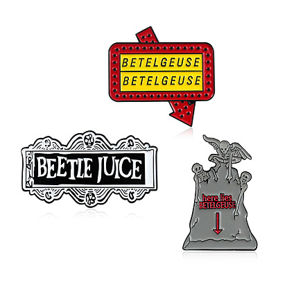 Quirky Beetlejuice Enamel Pin Badge - Here Lies Betelgeuse Design