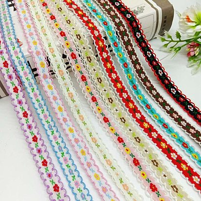 Rubans de polyester de broderie de style ethnique, ruban jacquard, accessoires du vêtement, motif floral simple face