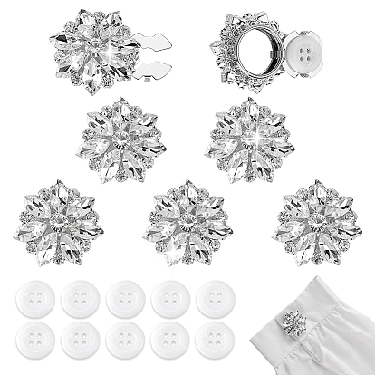 Запонки из сплава и пластиковые пуговицы с 4-отверстиями, с Rhinestone сплава, золотые, цветок и плоский круг