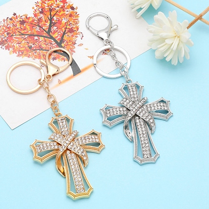 Full Crystal Rhinestone Keychain, Alloy Cross Religious Faith Keychains