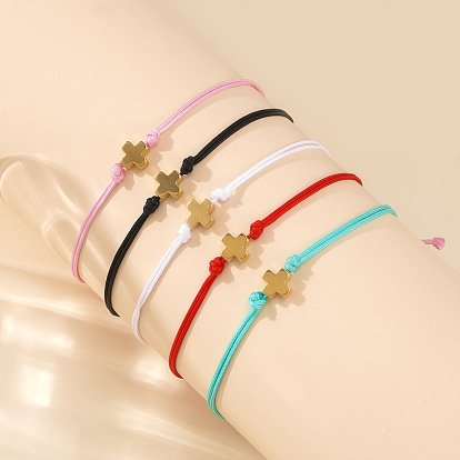 Регулируемые браслеты из полиэфирного шнура, Золотистый латунный крестик-подвеска для женщин