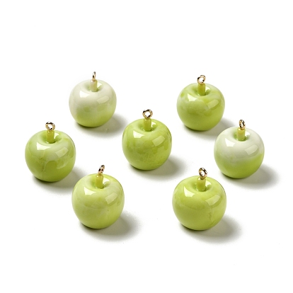 Непрозрачные подвески смолы, с золотыми тонами железных петель, имитация еды, яблоко