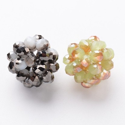 Hand Knitting Electroplate Glass Cluster Beads, Faceted Round, 14~16mm, Hole: 2~3mm