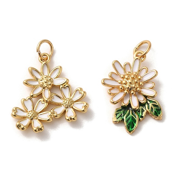 Латунь эмаль подвески, с прыжковых колец, золотые, маргаритка