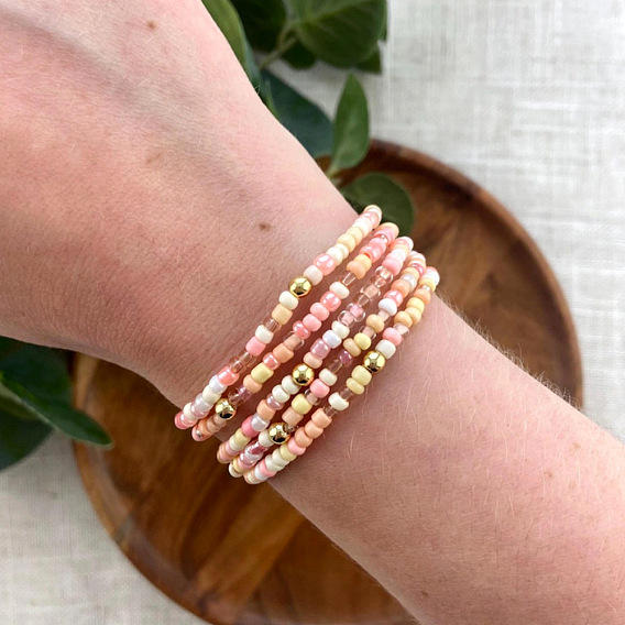 5шт. богемные стеклянные жемчужные и латунные бусины, эластичные браслеты для женщин, круглые