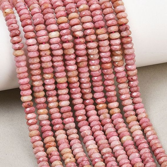 Natural Rhodonite Beads Strands, Faceted Rondelle