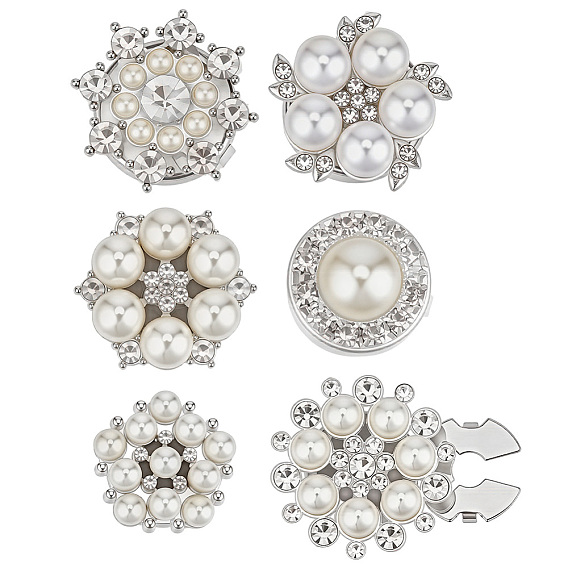 6Pcs Alloy Rhinestone Cufflinks, Flower
