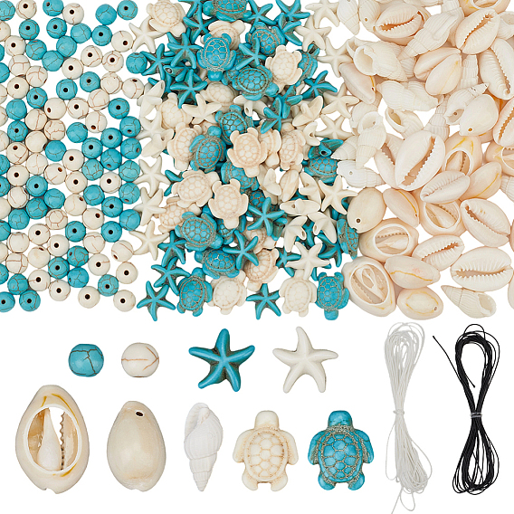 Ювелирные изделия, включая бусины и подвески из ракушек, синтетические бирюзовые бусины, вощеный шнур полиэстера
