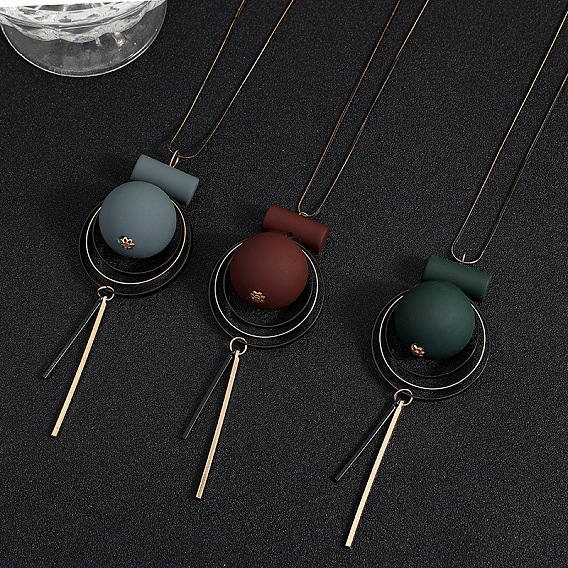 Длинные ожерелья из латуни, пластика и акрила с круглым кулоном для женщин, золотые