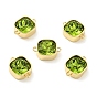 Rack Plating Brass Green Cubic Zirconia Connector Charms, Square, Cadmium Free & Nickel Free & Lead Free