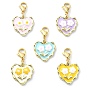 Подвеска в форме сердца с цветочной эмалью из сплава, Подвески с застежками-когтями омара для украшения сумок