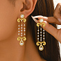 Layered Tassel Brass Pave Cubic Zirconia Stud Earrings for Women, with Imitation Pearl