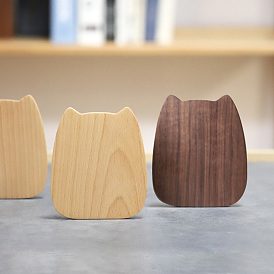 Cute Cat Shaped Non-Skid Wood Bookend Display Stands, Desktop Heavy Duty Wooden Book Stopper for Shelves
