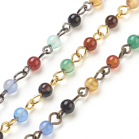 Handmade Natural Agate Beaded Chains, Unwelded, with Brass Needle